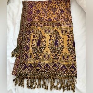 Vintage 100% Cashmere Shawl Wrap Scarf Jerusalem gold purple
